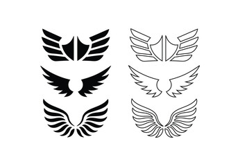 Collection of six distinct wing designs for graphic elements and emblems