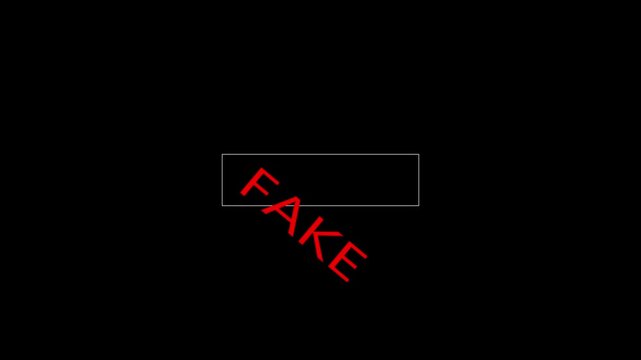 Fake postal stamp, threadbare seal, unmasking and disclosure to public, transparent background footage in 4K Animation. fake hoax false and manipulation headline news across international media. 4K..