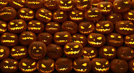 Spooky Jack O Lanterns Glowing With Eerie Light For Halloween Night