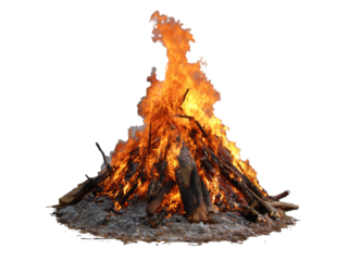 Large bonfire burning brightly isolated on black background, Isolated On White Background, Png Transparent