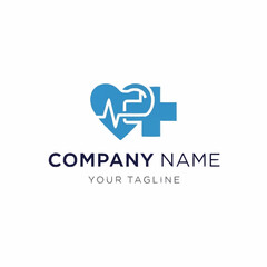 Medical logo with heart, pulse, dog and cross in blue.