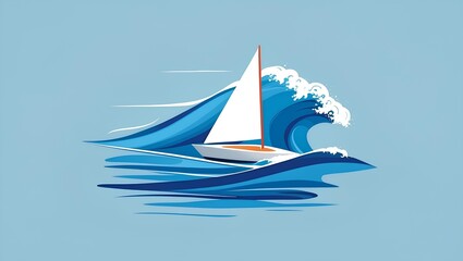 Elegant sailboat with white sail gliding smoothly over gentle blue ocean waves under a bright summer sky