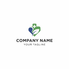 Logo design for a healthcare company, combining a heart, leaf, and medical cross.