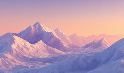 Low-poly mountain range at sunset