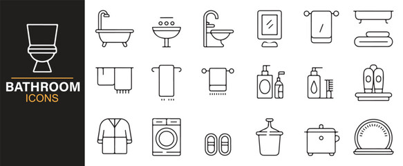 Vector washroom symbol collection featuring toilet, faucet, and hygiene illustrations