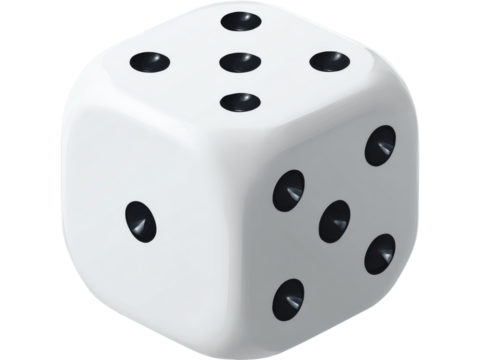 White six sided dice showing five gaming chance luck, Isolated On White Background, Png Transparent