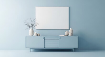 Minimalist Light Blue Living Room Interior Design.