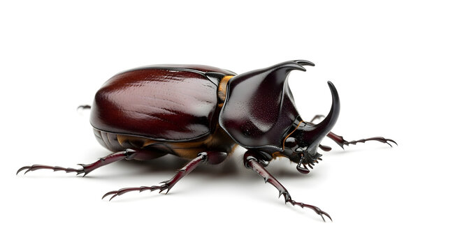 European rhinoceros beetle (Oryctes nasicornis) on white background.