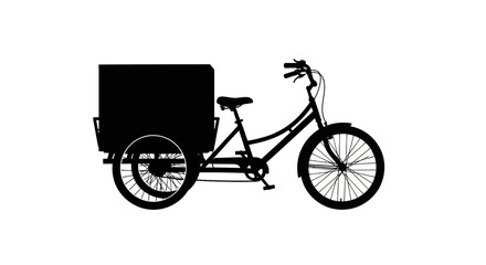 Silhouette of a Black Delivery Tricycle with Cargo Box.