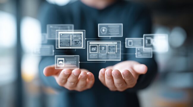 Hands holding digital interface