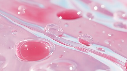 Subtle jelly pad reflections over glossy stream of pink bubblegum liquid