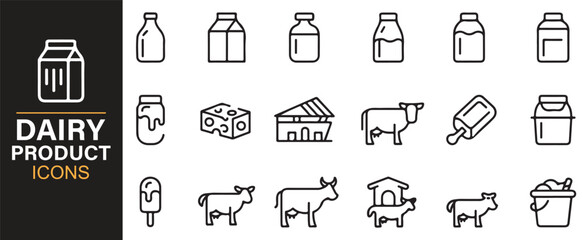 Minimal line style dairy product symbols for milk, cream, and cheese illustrations