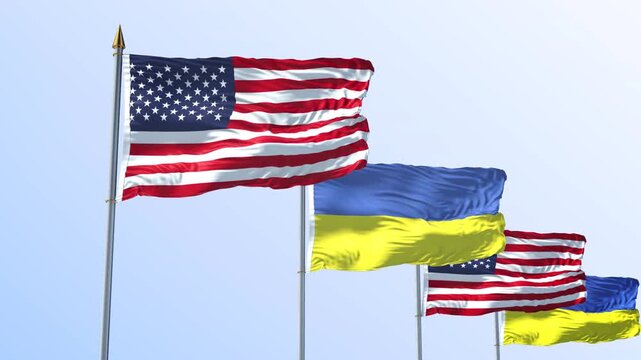 A Row Of United States And Ukraine Flag