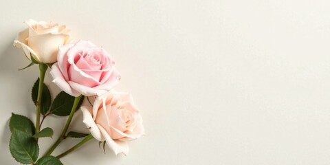 Elegant pastel roses arranged on a soft background, perfect for romantic greeting cards or delicate invitations.