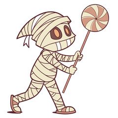 Vector art of a mummy holding candy, with white background
