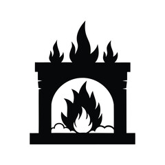 Black silhouette of a fireplace with burning flames in the center, fireplace flame icon silhouette vector illustration