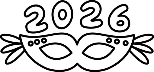 2026 Party Mask Illustration Outline
