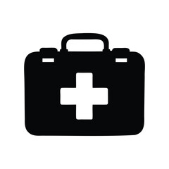 Black and White First Aid Kit Symbol for Medical Emergencies and Healthcare, first aid kit silhouette vector illustration