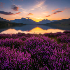 Fototapeta premium Purple Lavender Field at Sunset