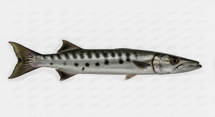 Naklejka premium Magnificent Barracuda Fish isolated on White Background full side view
