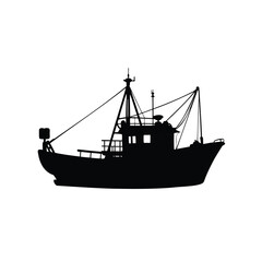 Silhouette of a sturdy fishing vessel, a symbol of maritime industry and heritage, fishing boat silhouette vector illustration