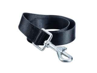 Black nylon dog leash with silver clip pet accessory, Isolated On White Background, Png Transparent