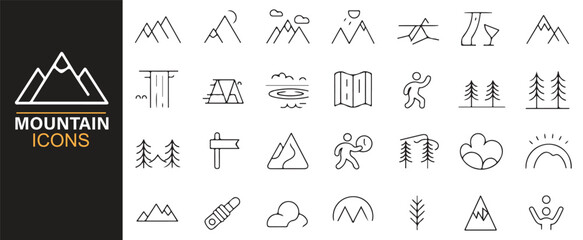 Modern line mountain vector icons for nature, landscape, and tourism design projects