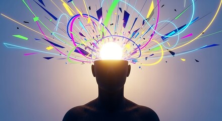 Mind explosion concept, a creative and vibrant representation of thoughts and ideas exploding outward