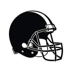Black and white American football helmet with a white stripe and guard, football helmet silhouette vector illustration