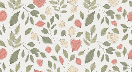 A simple, elegant pattern of hand-drawn leaves and flowers.