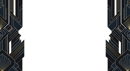 Elegant Art Deco geometric border design with gold and dark blue for stylish invitations and branding