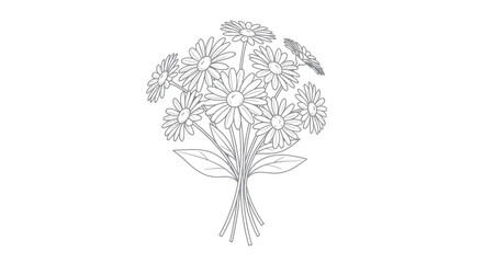 Line Art Bouquet of Daisies with Butterfly. © Maryati
