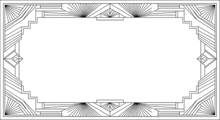 Elegant Art Deco border design with geometric patterns and sunburst motifs, perfect for invitations