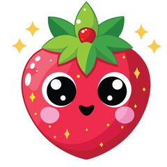 Obraz premium design logo icon vector cartoon mascot character strawberry
