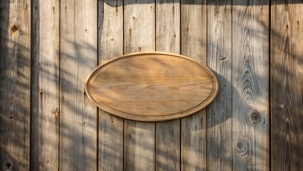 Weathered wooden wall with oval plaque rustic planks