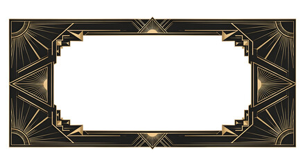 Elegant Art Deco frame with gold sunbursts and geometric patterns, perfect for vintage invitations