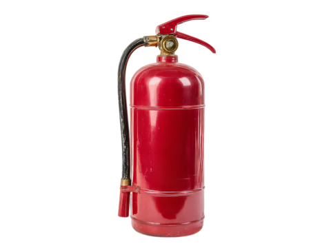 Vintage red fire extinguisher safety equipment isolated black background, Isolated On White Background, Png Transparent - Powered by Adobe