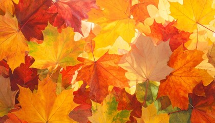 Fototapeta premium Collection of autumn leaves in shades of yellow orange red and brown layered together against white background showcasing seasonal change and natural beauty for fall-themed visuals