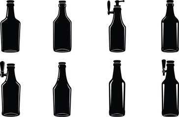 Beer bottle silhouette vector illustration, glass bottles, soda bottles, vintage bottle design, black and white bottles, drink container clipart, alcohol packaging set