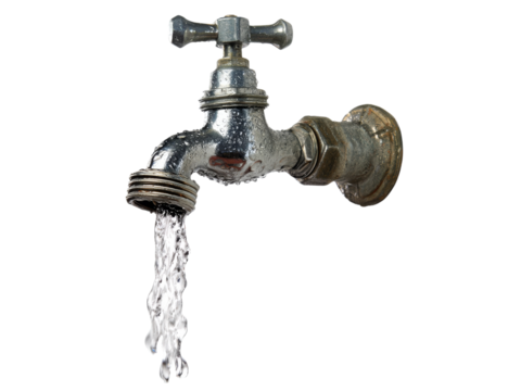 Old metal faucet with water flowing black background, Isolated On White Background, Png Transparent