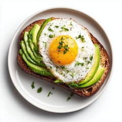Avocado Toast with Fried Egg: A Perfect Healthy Breakfast , white background cut out PNG