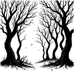 Eerie Dark Forest Tunnel with Gnarled Trees