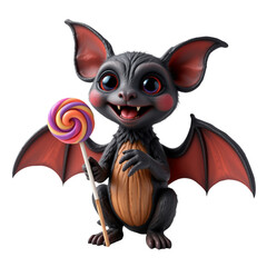 Cute Mischievous Creature Holding Lollipop Against Black