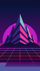 Naklejka premium Retro mountains with grid and sun design