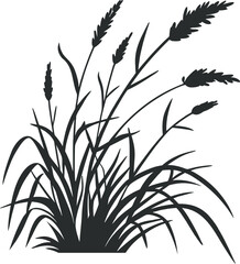 Black grass silhouette vector illustration isolated on white background. Elegant wild plant design perfect for nature, landscape, garden, and decorative artwork. Stylish natural foliage graphic.