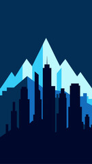 City skyline with mountain background art