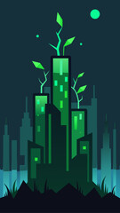 Fototapeta premium Green city buildings with plant growth top