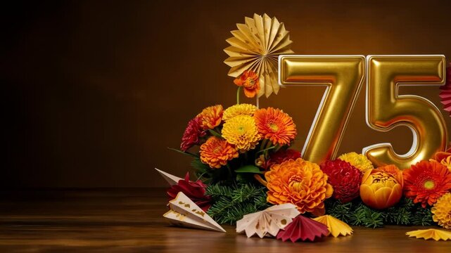 A vibrant floral arrangement celebrating a 75th birthday.