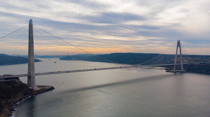 Obraz premium Yavuz Sultan Selim Bridge or the Third Bosphorus Bridge is a bridge built on the north side of the Istanbul Bosphorus overlooking the Black Sea.