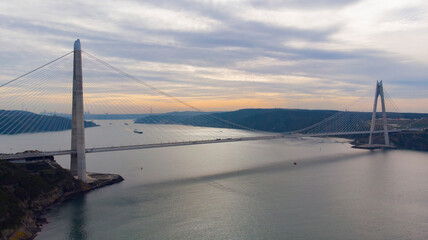 Obraz premium Yavuz Sultan Selim Bridge or the Third Bosphorus Bridge is a bridge built on the north side of the Istanbul Bosphorus overlooking the Black Sea.
